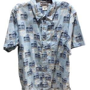 - Columbia XCO Blue Cotton Surfboard Hawaiian Shirt Blue Sz  XL
